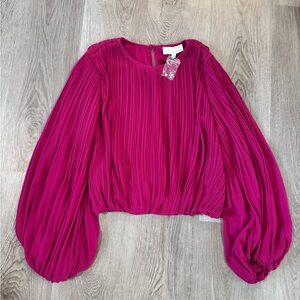 Pinch Pleated Blouse With Balloon Sleeves in vibrant pink